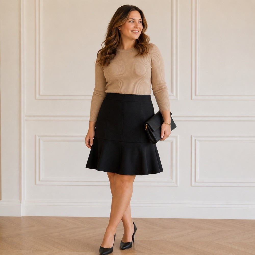 J. Crew Skirt Flared Black 100% Wool Lined Classic Professional 6P